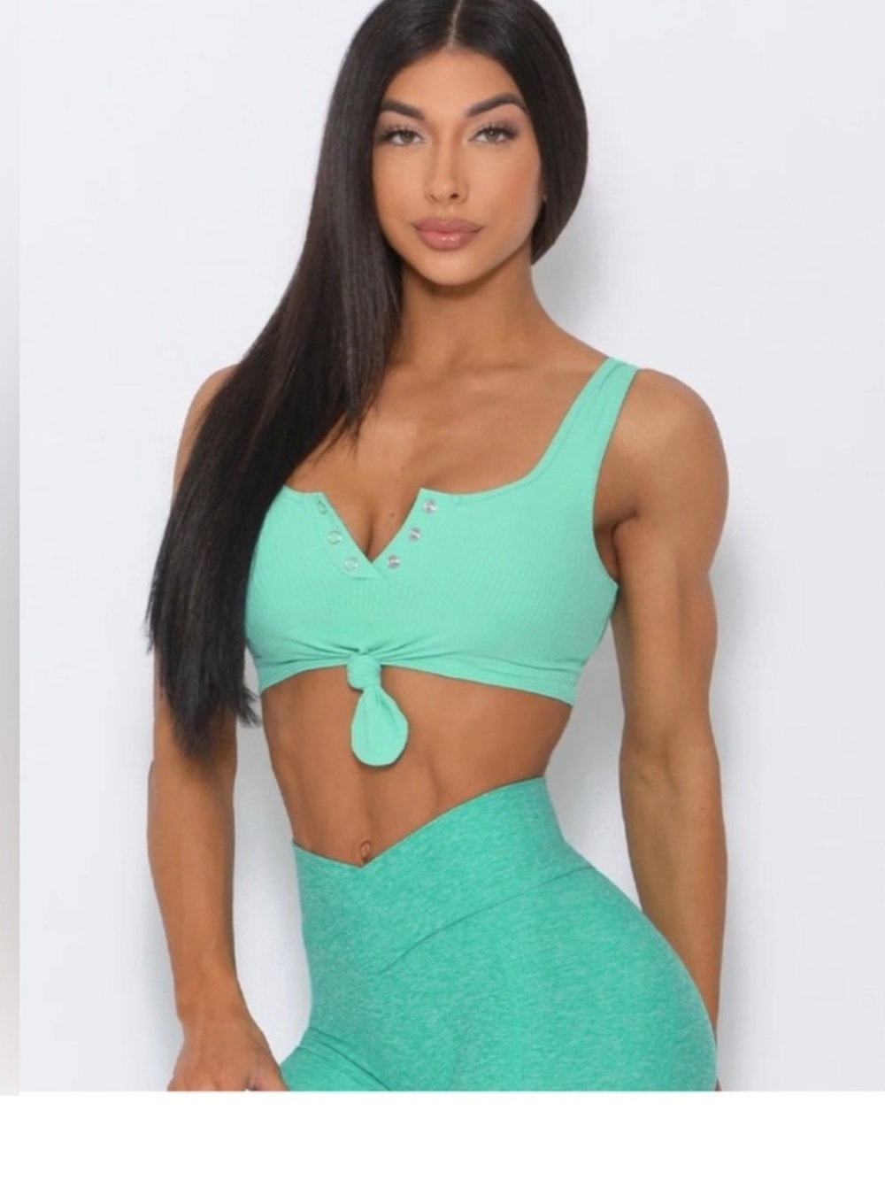 Bombshell Sportswear Green Henley Ribbed Sports Bra Large